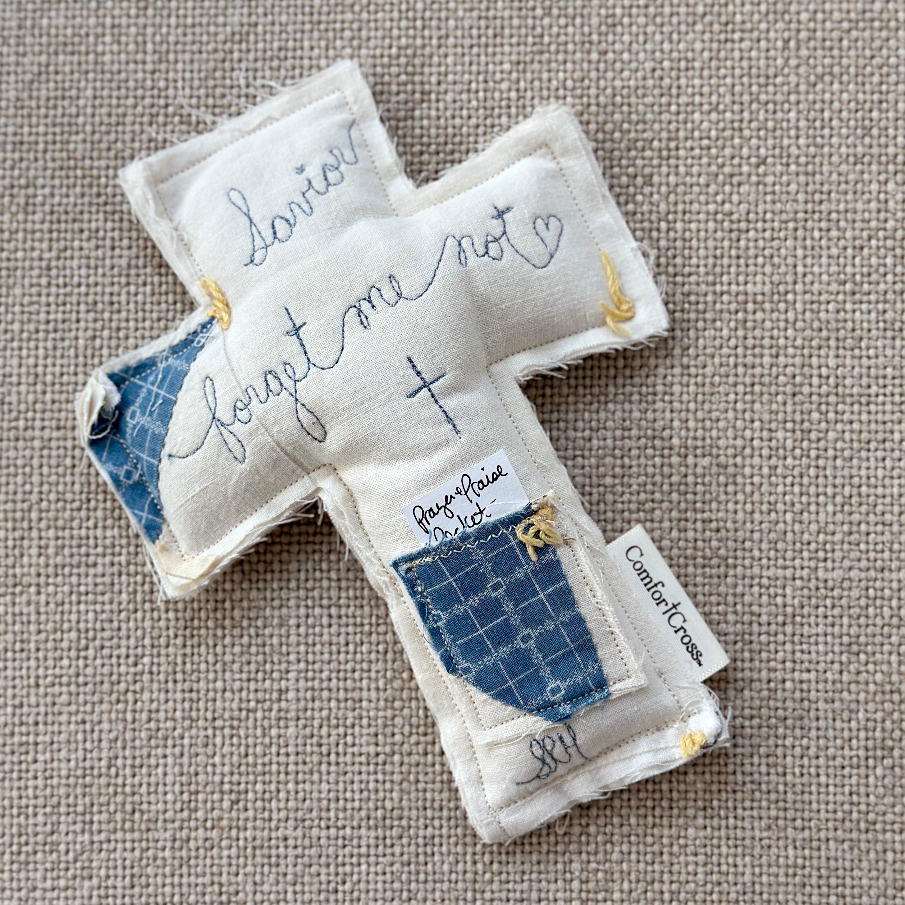 Comfort Cross with Prayer Pocket-Bless the Blue (Matthew 28:20) Lavender Scent