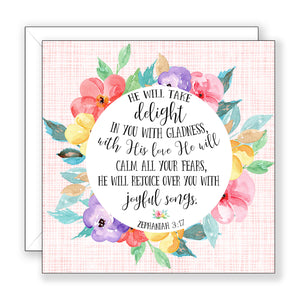 He Will Take Delight (Zephaniah 3:17) - Encouragement Card